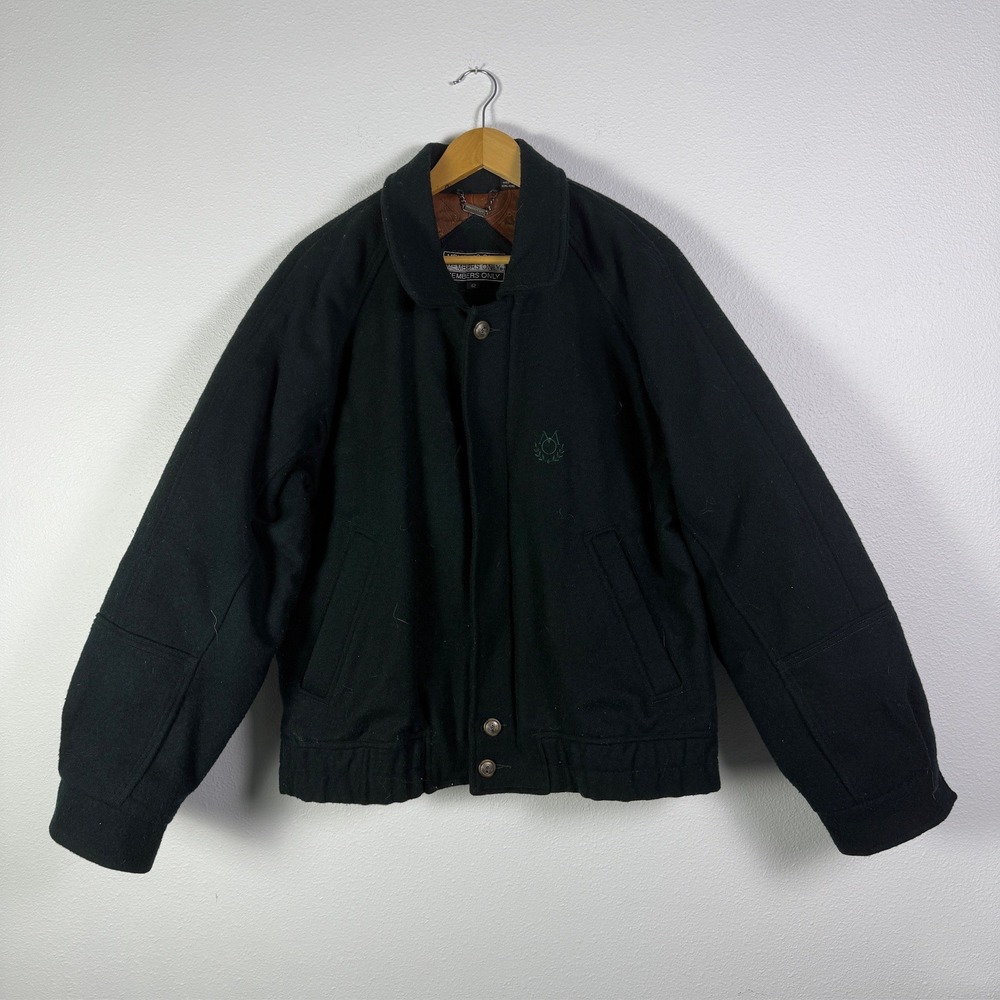 Members Only Wool Bomber Jacket Mens XL Black Good Paisley Lined Vintage 80s